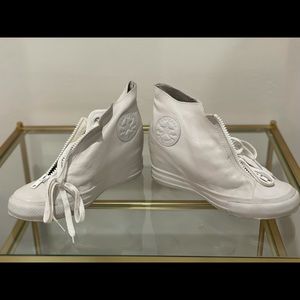 White leather Converse zipper wedge bootie sneaker